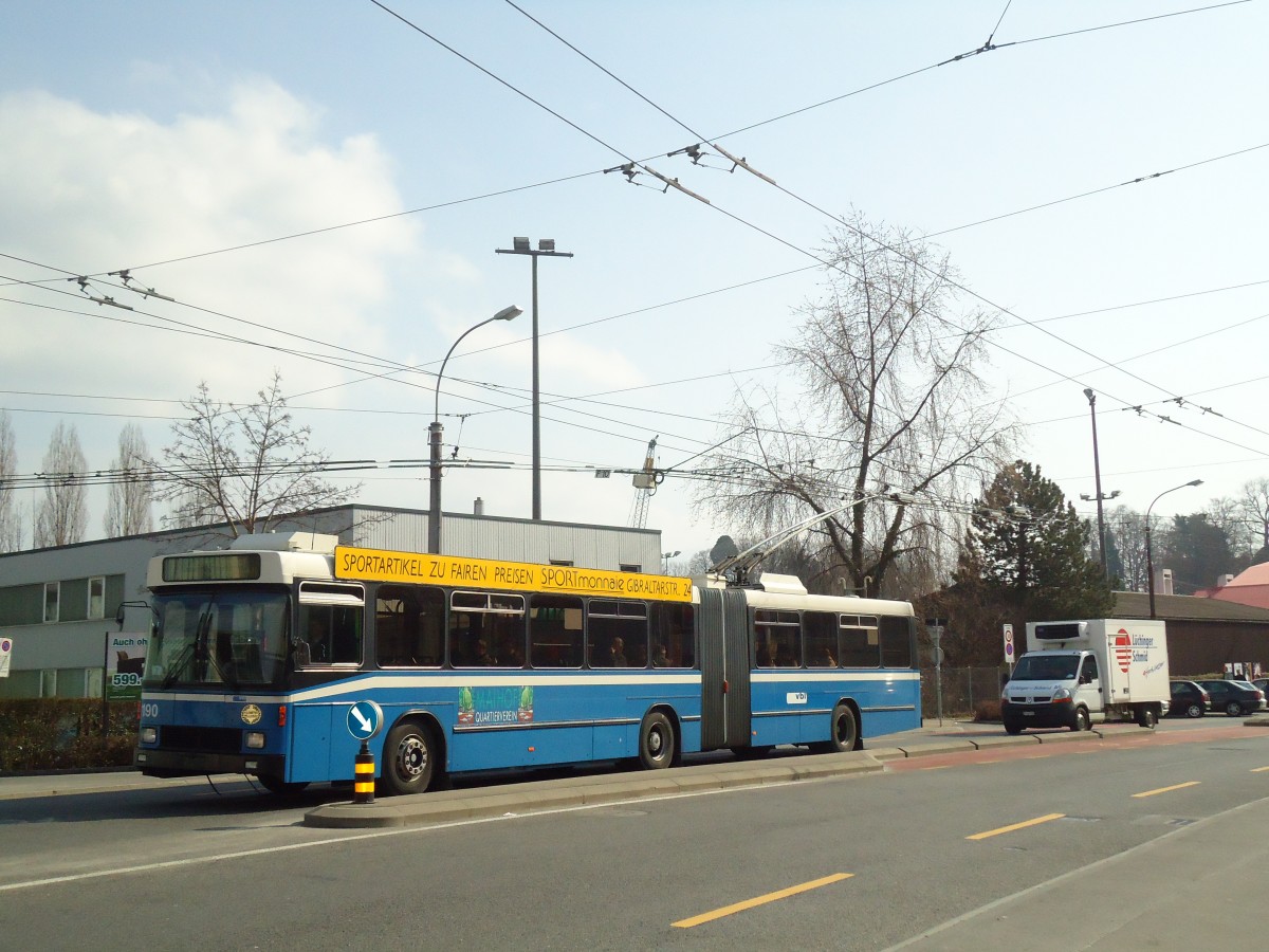 (132'994) - VBL Luzern - Nr. 190 - NAW/Hess Gelenktrolleybus am 11. Mrz 2011 in Luzern, Weinbergli