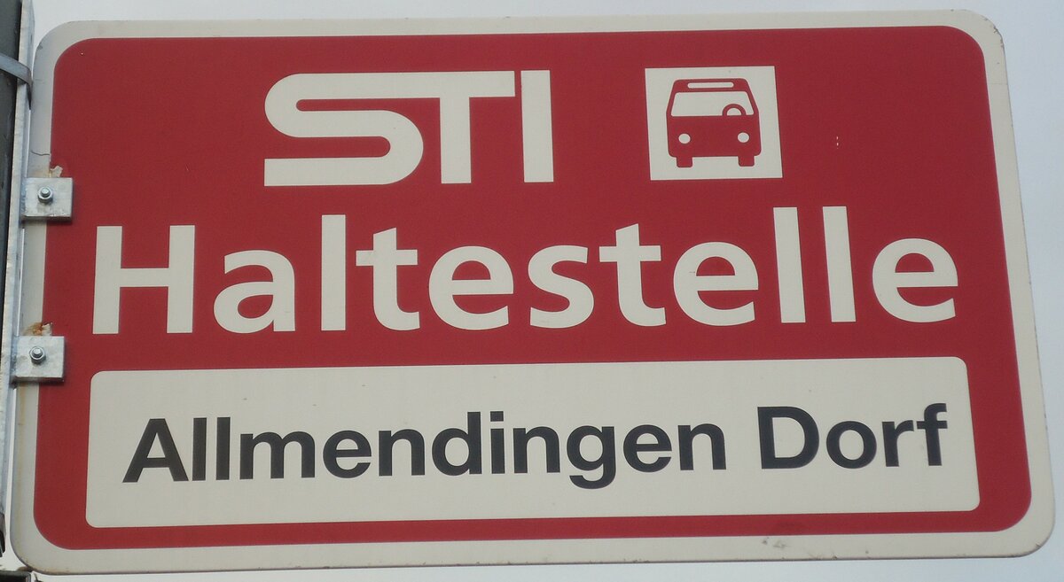 (133'314) - STI-Haltestellenschild - Thun, Allmendingen Dorf - am 16. April 2011