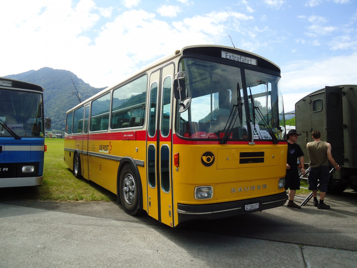 (134'403) - Schmid, Glarus - SZ 200'073 - Saurer/Tscher (ex Mosimann, Aesch; ex Erne, Full; ex P 24'257) am 25. Juni 2011 in Interlaken, Flugplatz