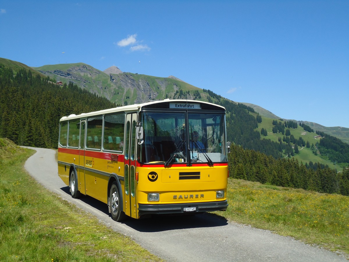 (134'733) - AVG Meiringen - Nr. 74/BE 607'481 - Saurer/R&J (ex P 24'357) am 3. Juli 2011 auf der Strasse Waldspitz-Grindelwald