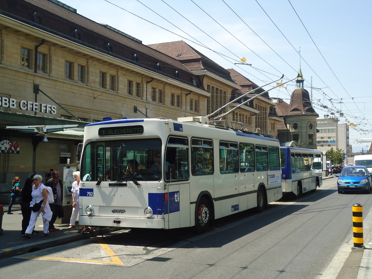 (135'119) - TL Lausanne - Nr. 792 - NAW/Lauber Trolleybus am 12. Juli 2011 beim Bahnhof Lausanne