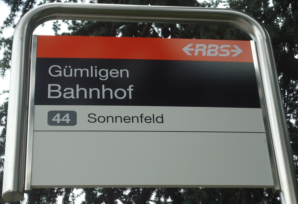 (135'160) - RBS-Haltestellenschild - Gmligen, Bahnhof - am 14. Juli 2011