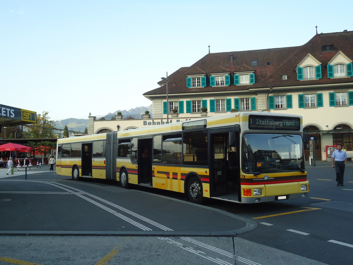 (135'660) - STI Thun - Nr. 73/BE 387'073 - MAN am 21. August 2011 beim Bahnhof Thun