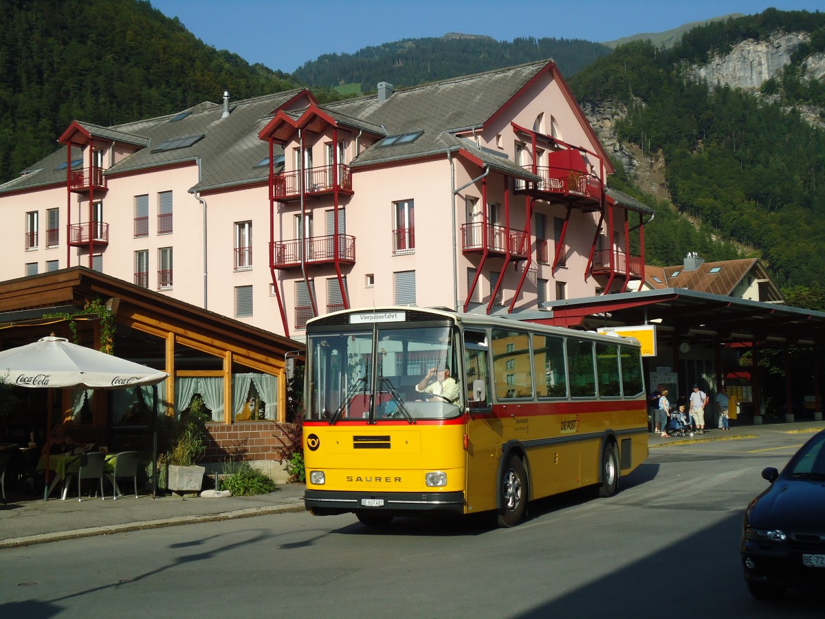 (135'753) - AVG Meiringen - Nr. 74/BE 607'481 - Saurer/R&J (ex P 24'357) am 21. August 2011 in Meiringen, Postautostation