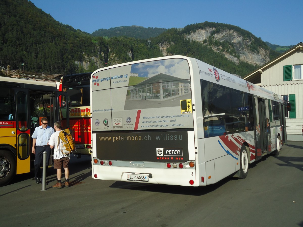 (135'759) - ARAG Ruswil - Nr. 3/LU 15'036 - Solaris am 21. August 2011 beim Bahnhof Meiringen