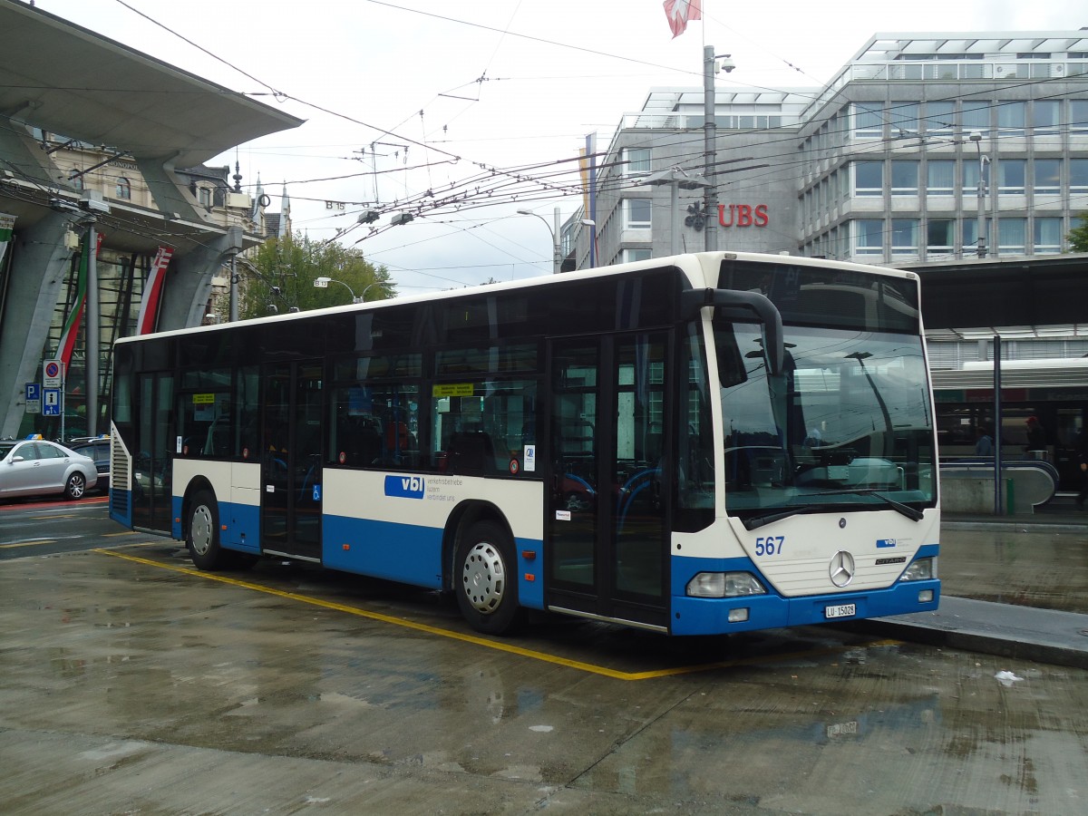 (135'835) - VBL Luzern - Nr. 567/LU 15'028 - Mercedes (ex Gowa, Luzern Nr. 67) am 5. September 2011 beim Bahnhof Luzern