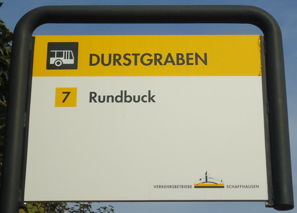 (136'189) - VERKEHRSBETRIEBE SCHAFFHAUSEN-Haltestellenschild - Neuhausen, Durstgraben - am 25. September 2011