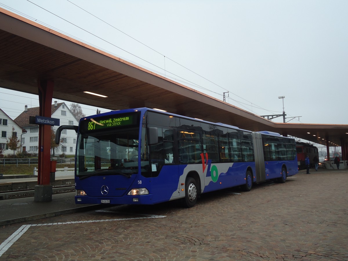 (136'921) - VZO Grningen - Nr. 58/ZH 416'358 - Mercedes am 24. November 2011 beim Bahnhof Wetzikon