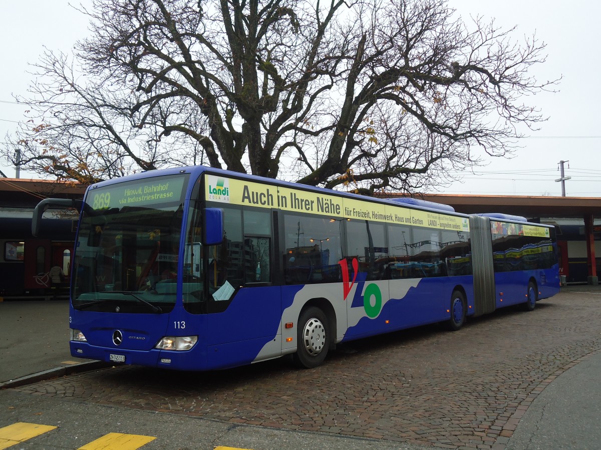 (136'931) - VZO Grningen - Nr. 113/ZH 745'113 - Mercedes am 24. November 2011 beim Bahnhof Wetzikon