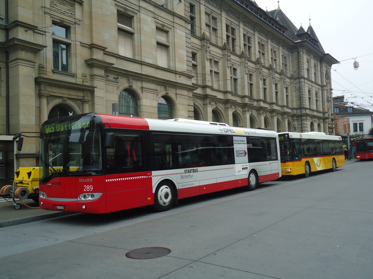 (136'950) - SW Winterthur - Nr. 289/ZH 730'289 - Solaris am 24. November 2011 beim Hauptbahnhof Winterthur