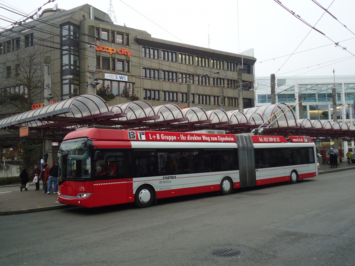 (136'962) - SW Winterthur - Nr. 175 - Solaris Gelenktrolleybus am 24. November 2011 beim Hauptbahnhof Winterthur