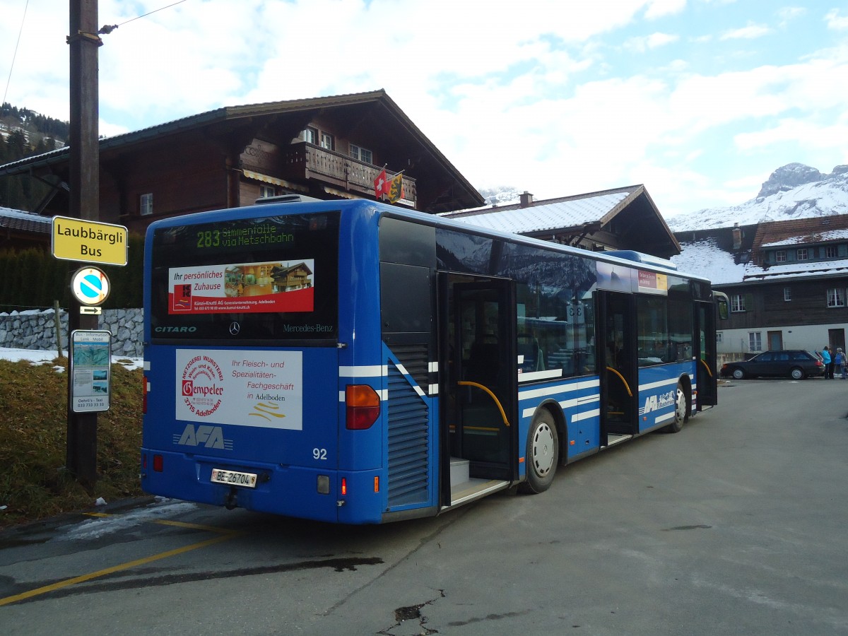 (137'195) - AFA Adelboden - Nr. 92/BE 26'704 - Mercedes (ex Nr. 4) am 11. Dezember 2011 beim Bahnhof Lenk