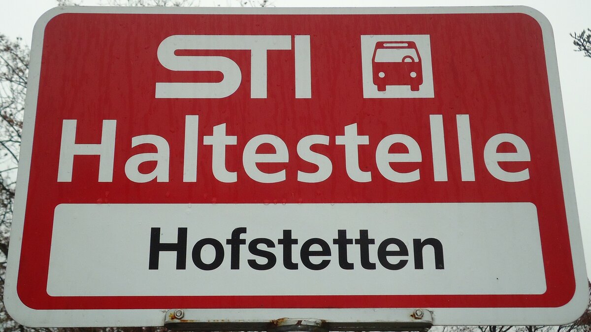 (137'198) - STI-Haltestellenschild - Thun, Hofstetten - am 12. Dezember 2011