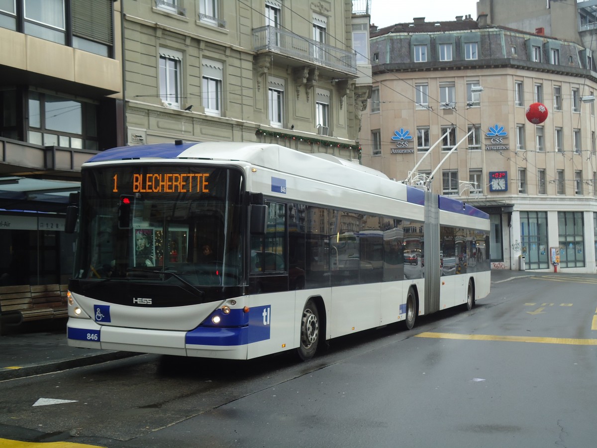 (137'246) - TL Lausanne - Nr. 846 - Hess/Hess Gelenktrolleybus am 18. Dezember 2011 in Lausanne, Bel-Air