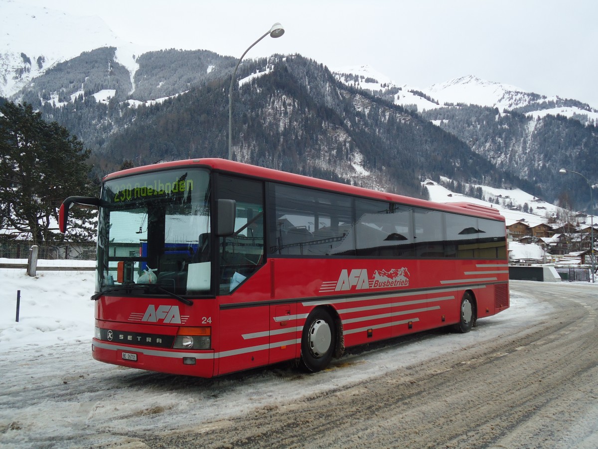 (137'362) - AFA Adelboden - Nr. 24/BE 26'701 - Setra (ex Nr. 11) am 7. Januar 2012 beim Bahnhof Frutigen