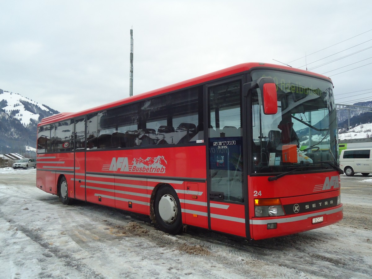 (137'363) - AFA Adelboden - Nr. 24/BE 26'701 - Setra (ex Nr. 11) am 7. Januar 2012 beim Bahnhof Frutigen