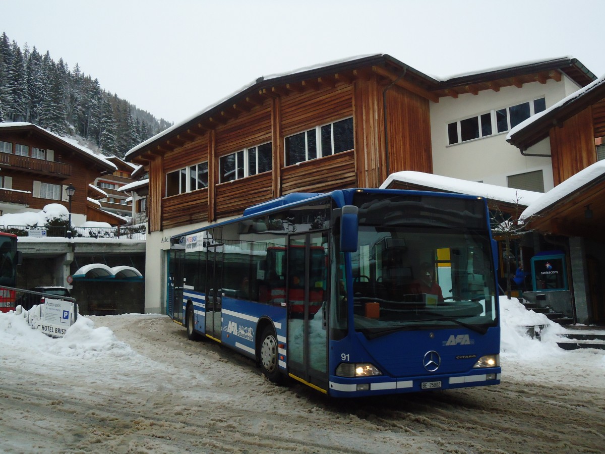 (137'554) - AFA Adelboden - Nr. 91/BE 25'802 - Mercedes (ex Nr. 2) am 7. Januar 2012 beim Autobahnhof Adelboden