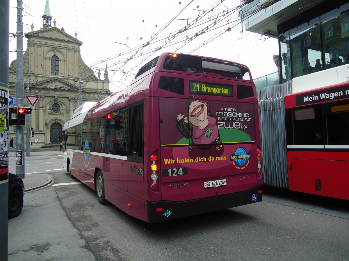 (137'569) - Bernmobil, Bern - Nr. 124/BE 624'124 - Volvo am 9. Januar 2012 beim Bahnhof Bern