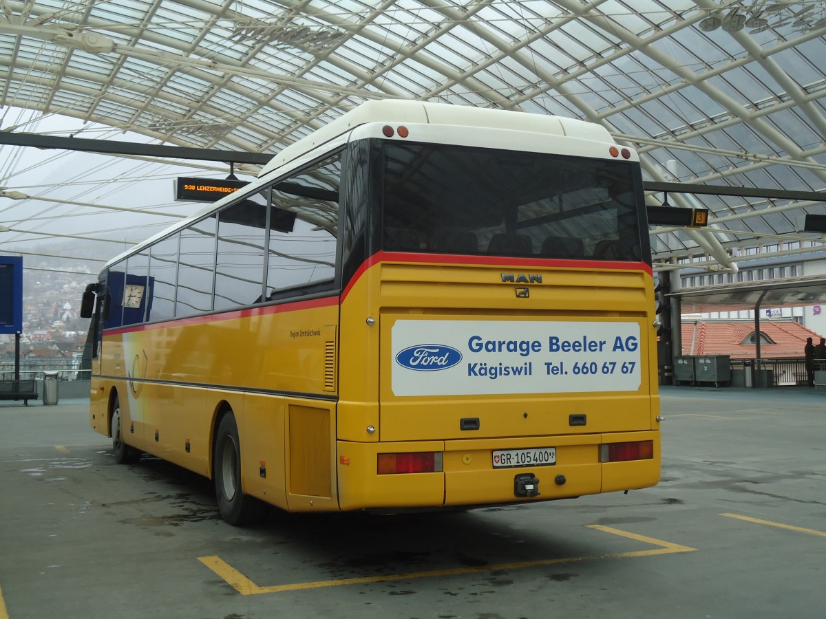 (137'856) - PostAuto Graubnden - GR 105'400 - MAN (ex Dillier, Sarnen Nr. 7) am 5. Mrz 2012 in Chur, Postautostation