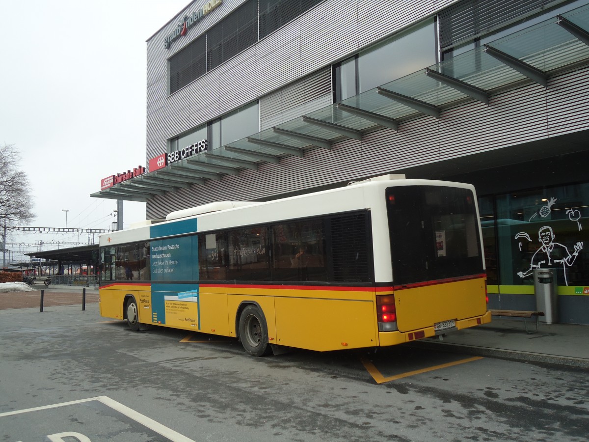 (137'929) - Dnser, Trimmis - GR 83'137 - Volvo/Hess (ex PostAuto Graubnden; ex P 25'676) am 5. Mrz 2012 beim Bahnhof Landquart