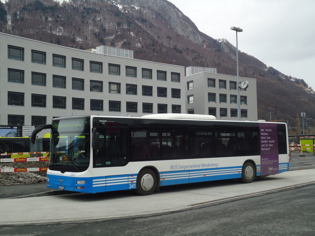 (137'947) - BSW Sargans - Nr. 341/SG 297'514 - MAN am 5. Mrz 2012 beim Bahnhof Sargans