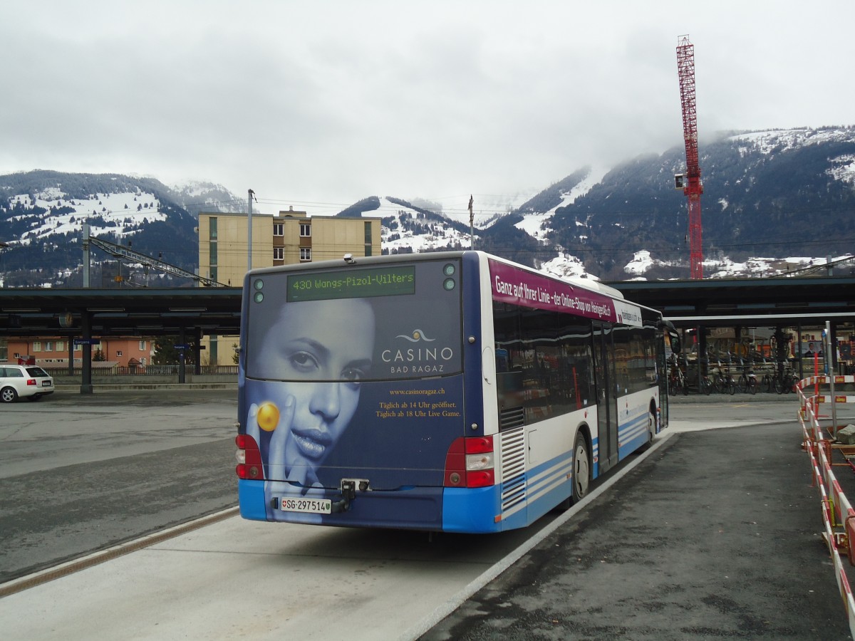 (137'951) - BSW Sargans - Nr. 341/SG 297'514 - MAN am 5. Mrz 2012 beim Bahnhof Sargans