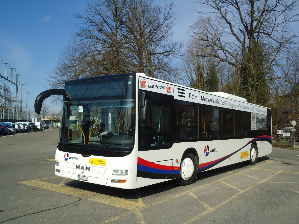 (138'059) - Geissmann, Hgglingen - AG 208'685 - MAN am 6. Mrz 2012 beim Bahnhof Wohlen