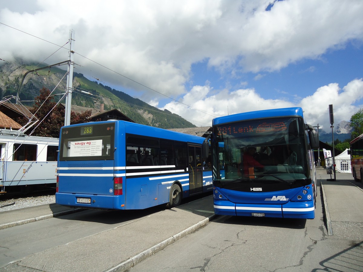 (139'339) - AFA Adelboden - Nr. 57/BE 272'798 - Scania/Hess am 10. Juni 2012 beim Bahnhof Lenk