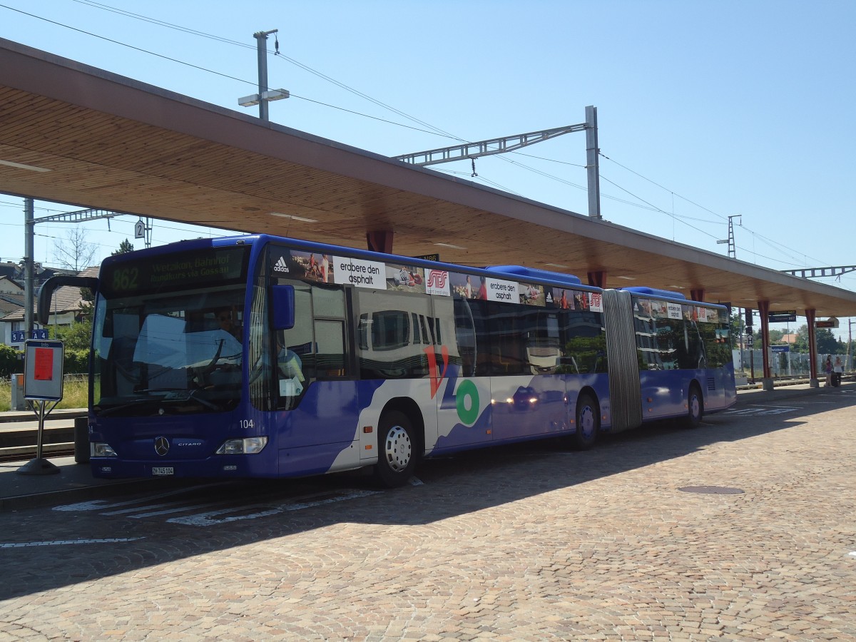 (139'807) - VZO Grningen - Nr. 104/ZH 745'104 - Mercedes am 16. Juni 2012 beim Bahnhof Wetzikon