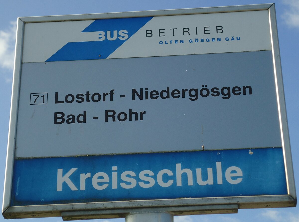 (139'898) - BOGG-Haltestellenschild - Lostorf, Kreisschule - am 23. Juni 2012