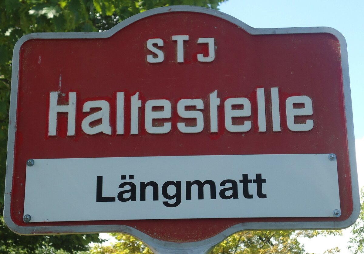 (140'411) - STI-Haltestellenschild - Thun, Lngmatt - am 7. Juli 2012