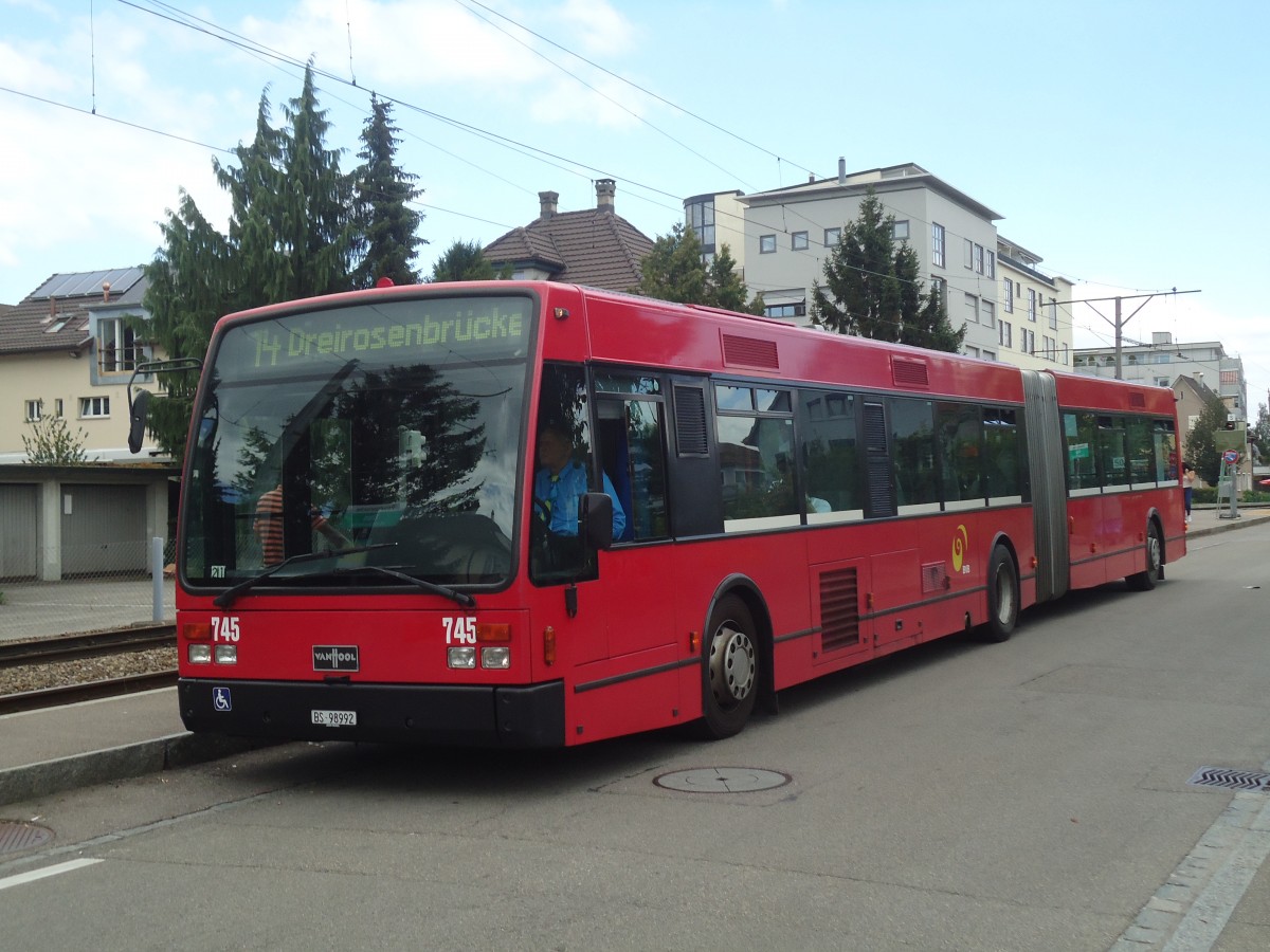 (140'457) - BVB Basel - Nr. 745/BS 98'992 - Van Hool (ex Bernmobil, Bern Nr. 245) am 11. Juli 2012 in Pratteln, Bahnhofstrasse