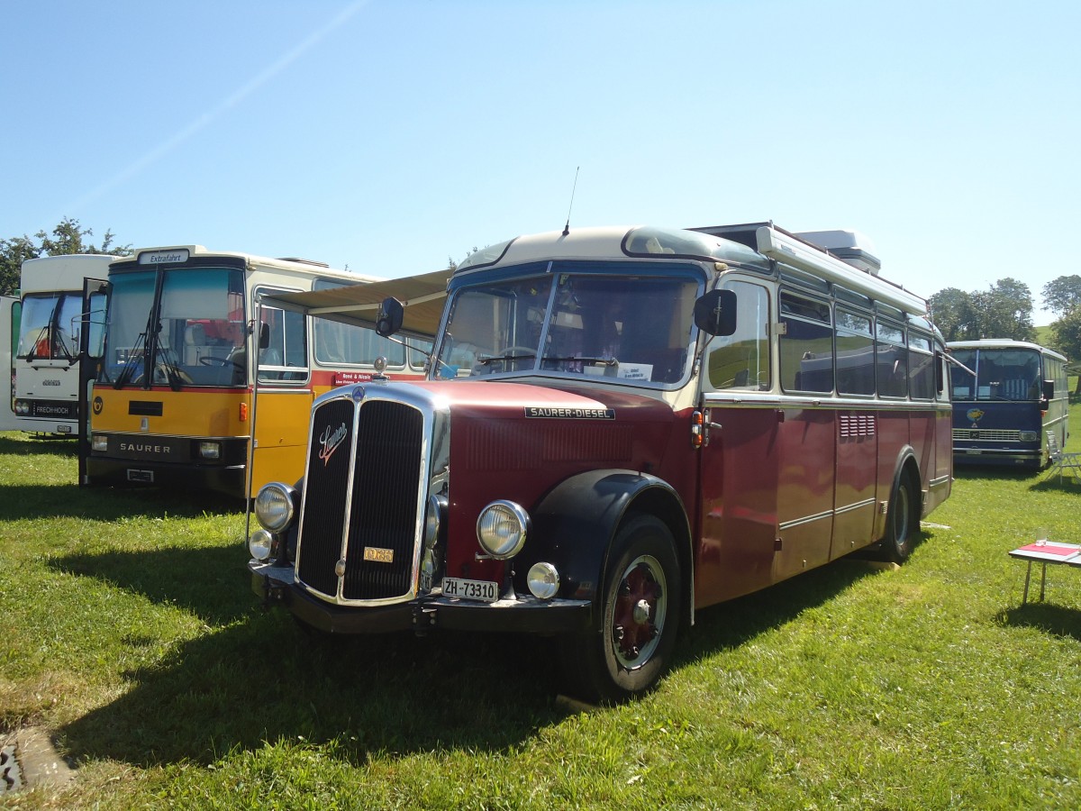 (141'177) - Morger, Horgenberg - ZH 73'310 - Saurer/Tscher (ex P 23'167; ex Casper, Lenzerheide) am 18. August 2012 in Affeltrangen, Kreuzegg