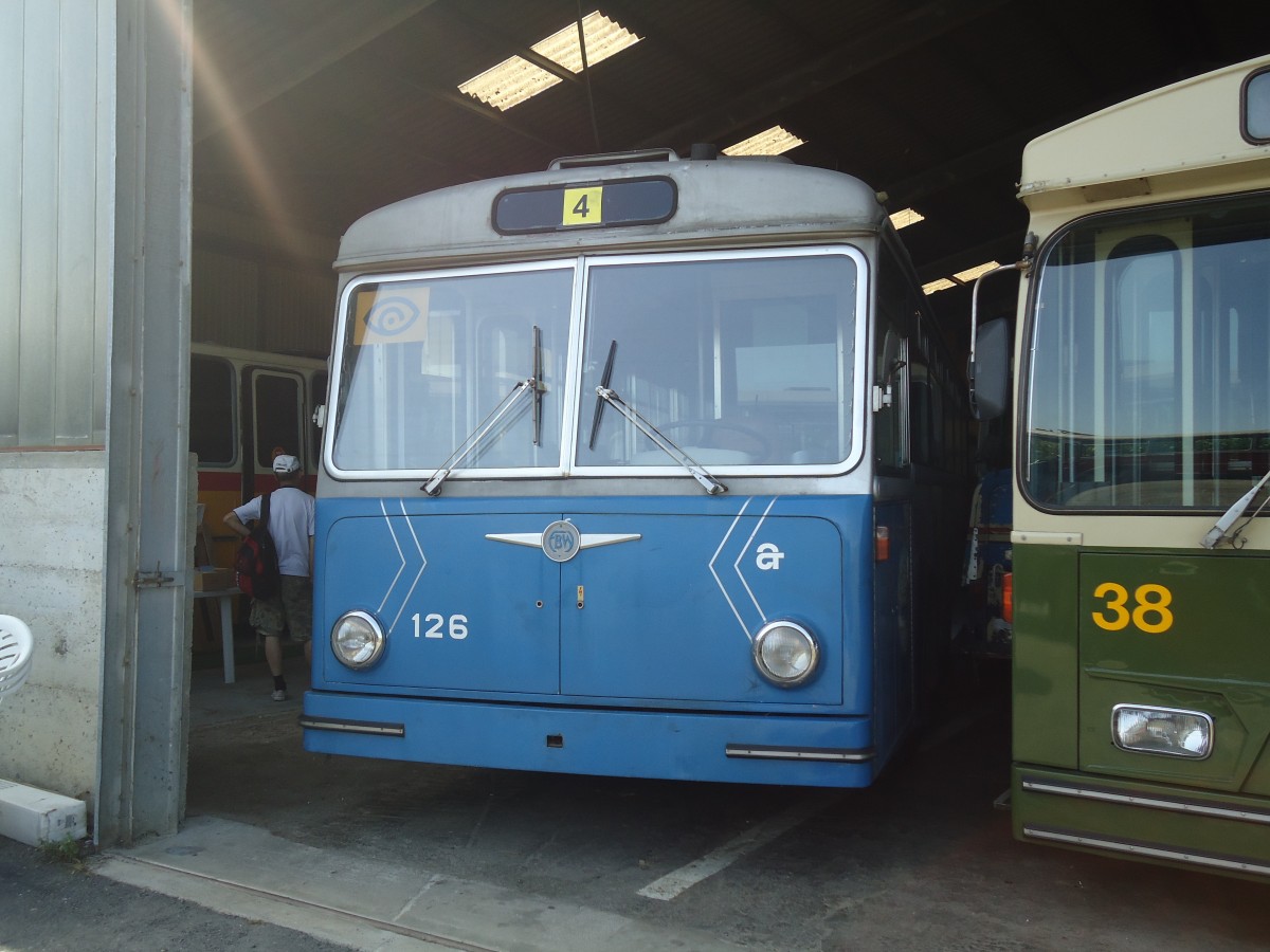 (141'276) - ACT Lugano (TVS) - Nr. 126 - FBW/Hess Trolleybus (ex RhV Altsttten Nr. 6) am 19. August 2012 in Yvonand, Halle TVS