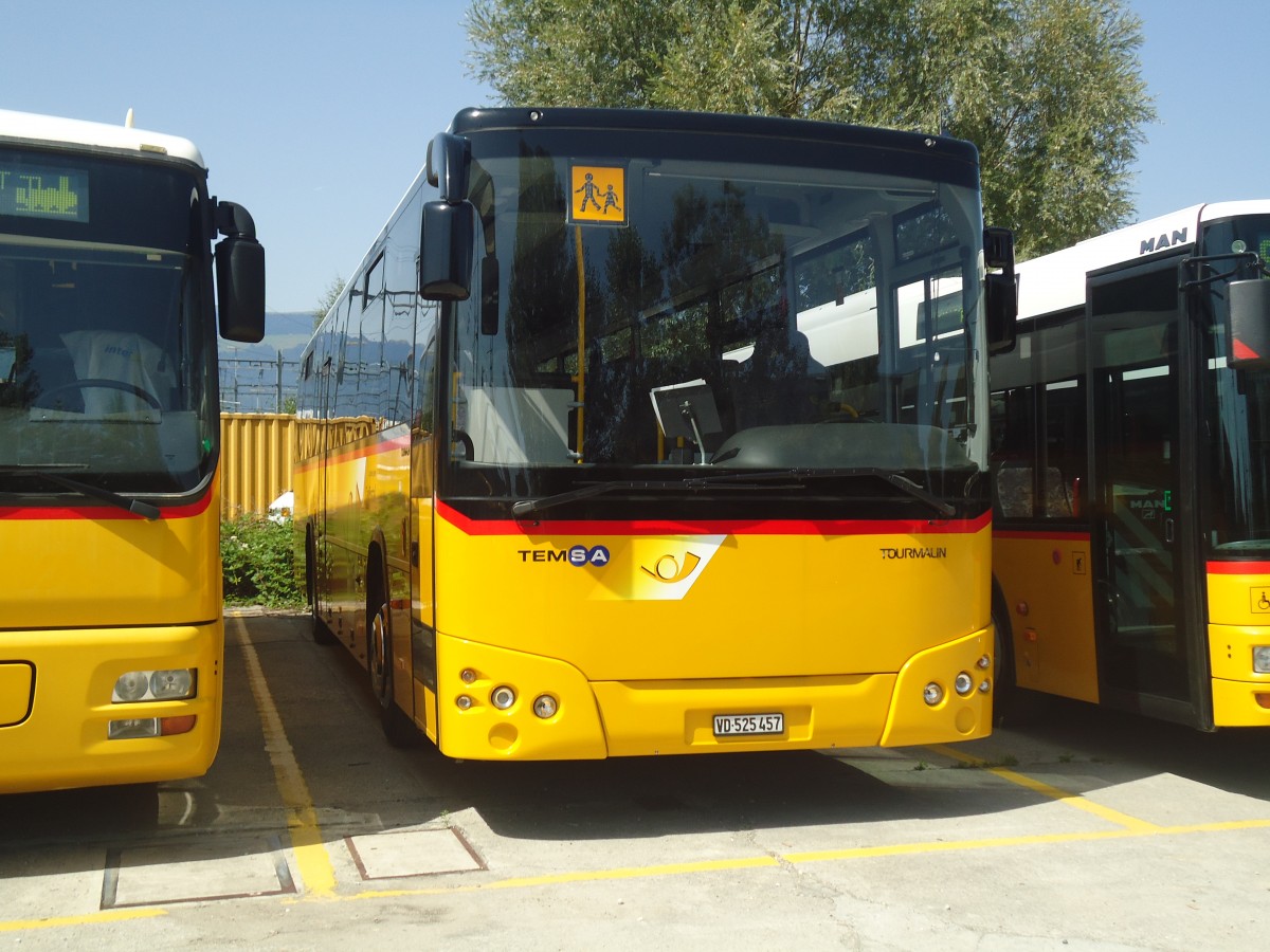 (141'344) - CarPostal Ouest - VD 525'457 - Temsa am 19. August 2012 in Yverdon, Garage