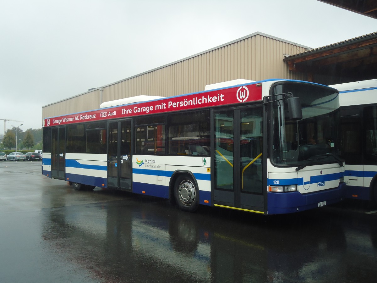 (141'426) - ZVB Zug - Nr. 128/ZG 3388 - Scania/Hess (ex Nr. 158) am 1. September 2012 in Zug, Garage