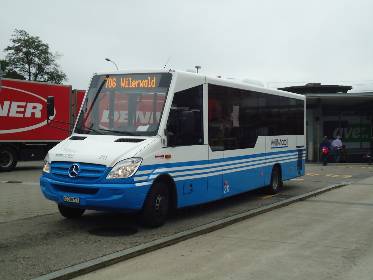 (141'500) - WilMobil, Wil - Nr. 211/SG 310'771 - Mercedes/Kutsenits am 12. September 2012 beim Bahnhof Wil