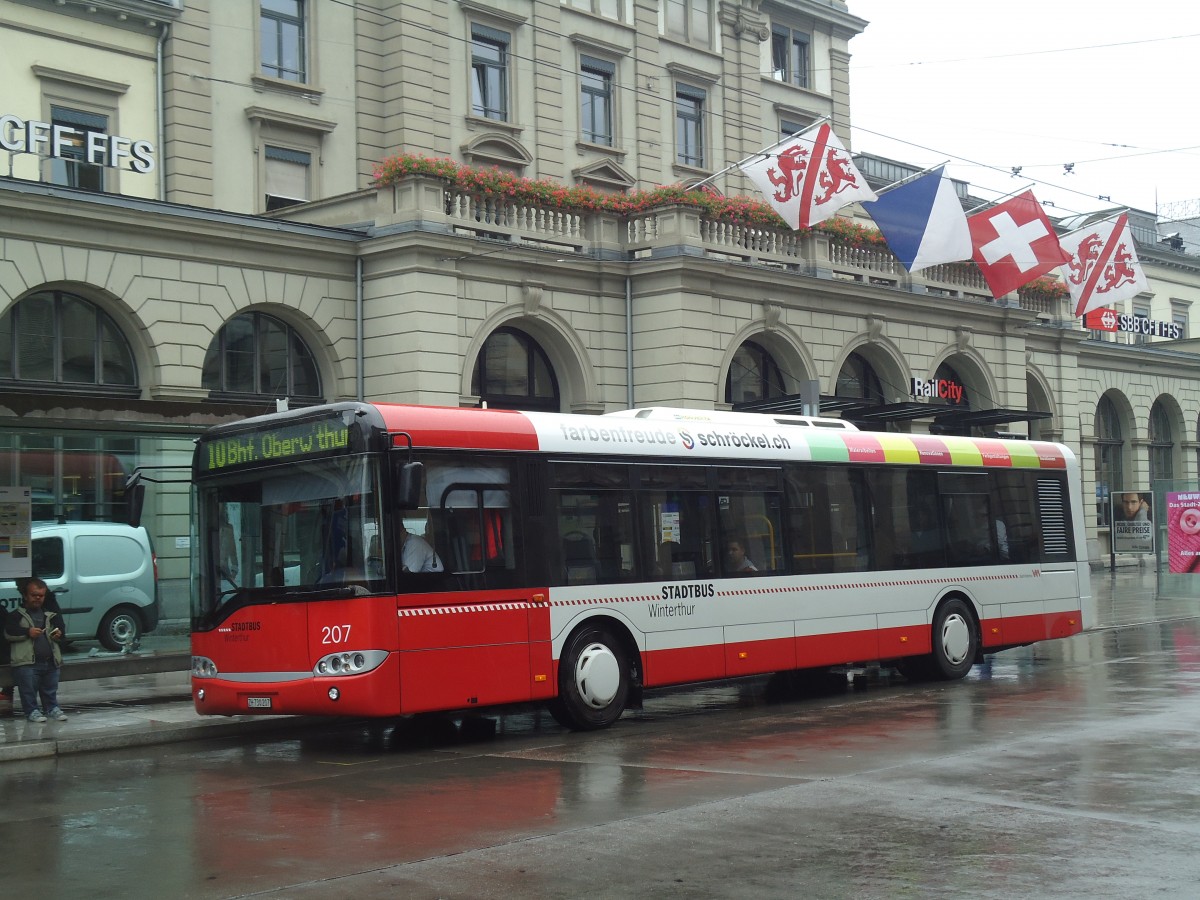 (141'519) - SW Winterthur - Nr. 207/ZH 730'207 - Solaris am 12. September 2012 beim Hauptbahnhof Winterthur