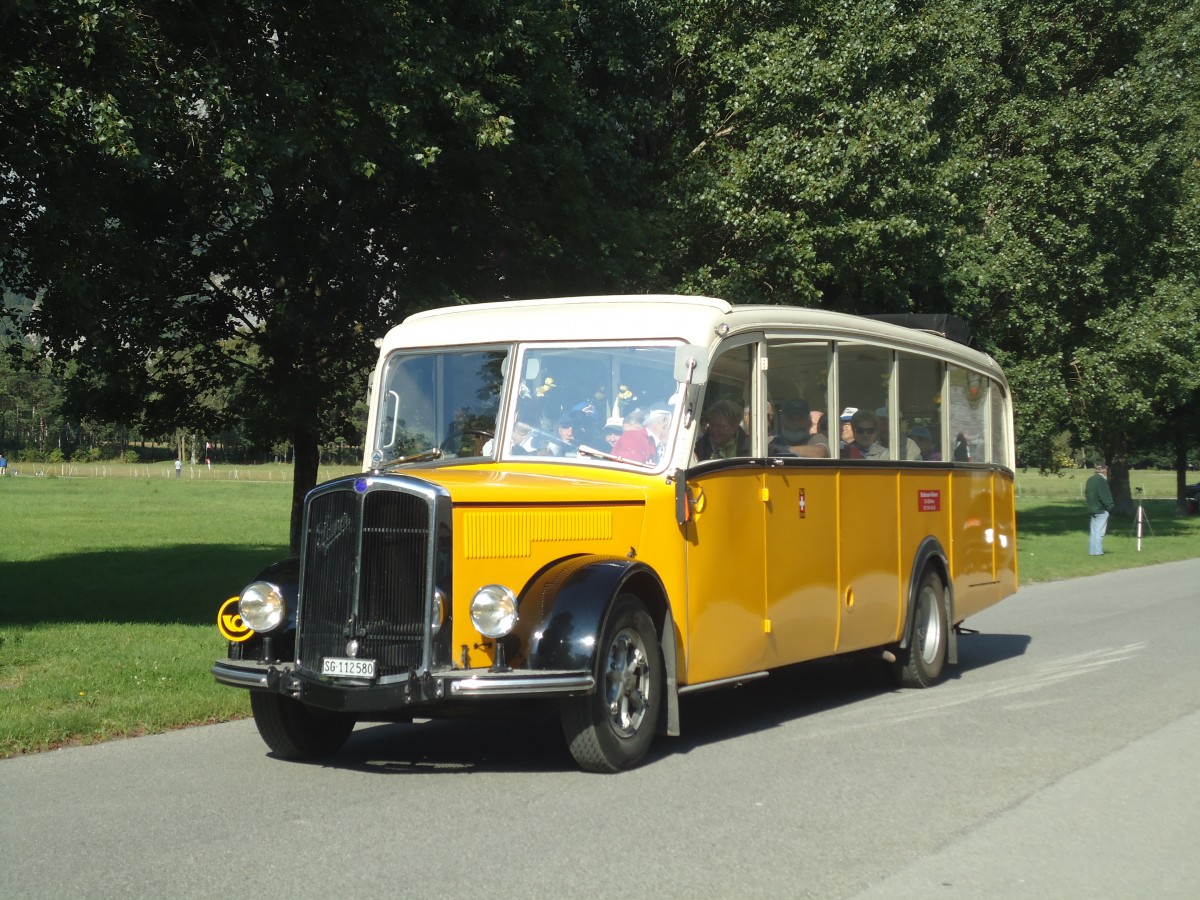 (141'730) - Baumgartner, Horn - Nr. 4/SG 112'580 - Saurer/Saurer (ex Nr. 2; ex Mckli, Basadingen; ex Diverse Besitzer; ex OAK Wangen a.A. Nr. 10; ex P 23'082; ex P 2134) am 15. September 2012 in Chur, Waffenplatz