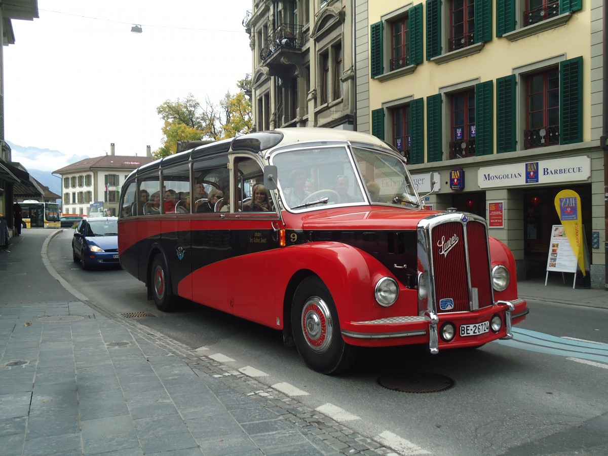 (141'905) - Gafner, Gwatt - Nr. 9/BE 26'724 - Saurer/R&J (ex ASKA Aeschi Nr. 9) am 13. Oktober 2012 in Thun, Blliz