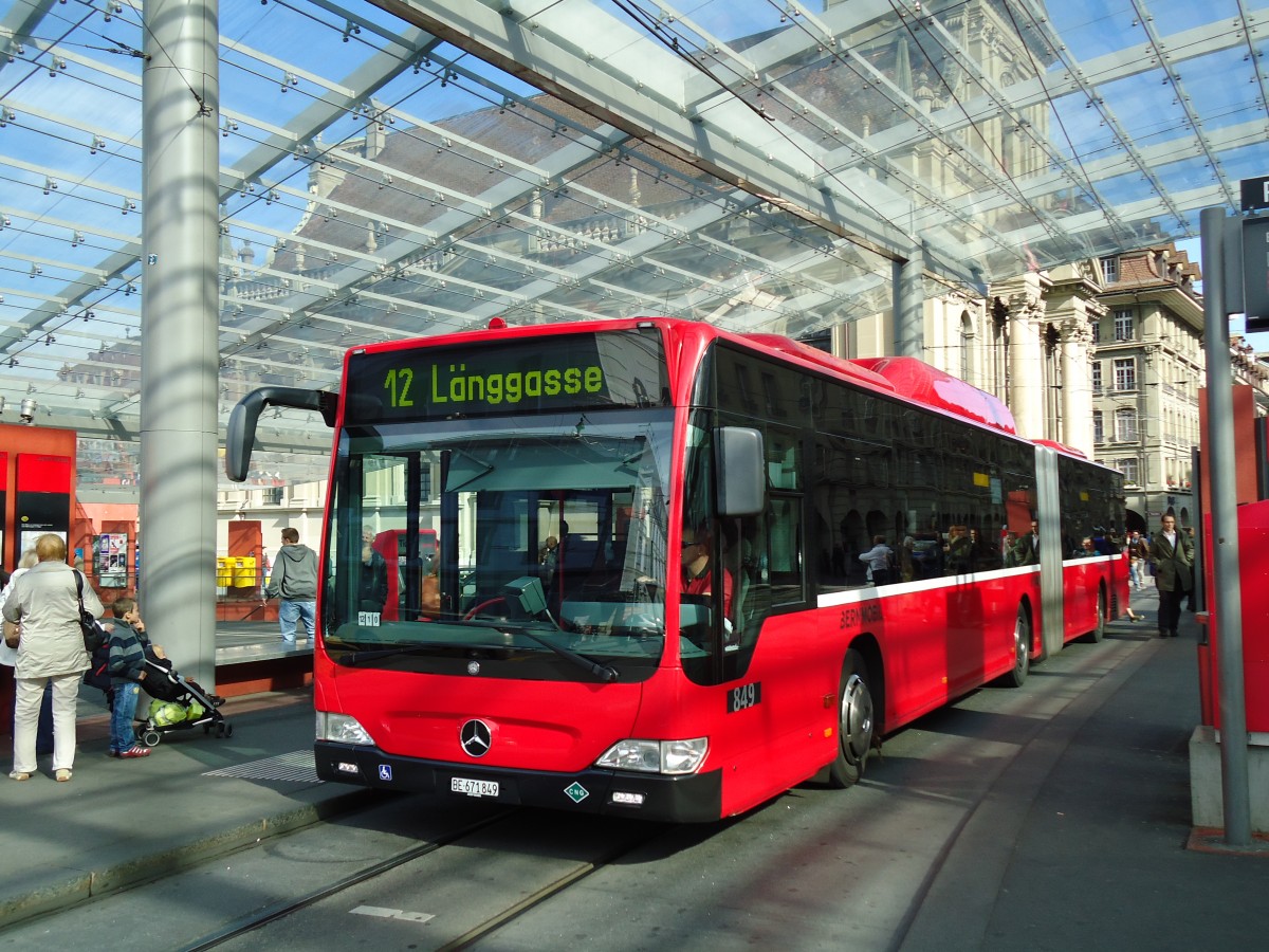 (141'916) - Bernmobil, Bern - Nr. 849/BE 671'849 - Mercedes am 16. Oktober 2012 beim Bahnhof Bern