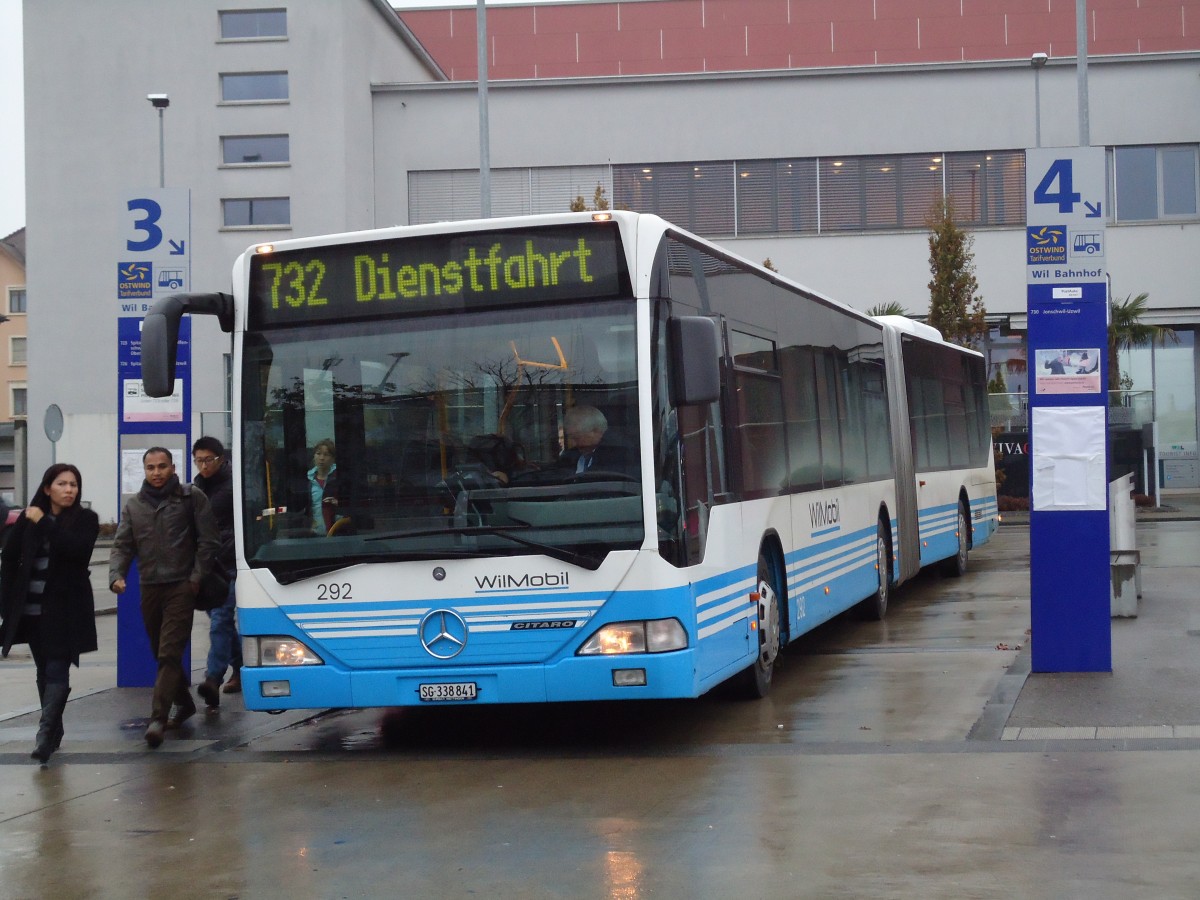 (142'091) - WilMobil, Wil - Nr. 292/SG 338'841 - Mercedes (ex RTB Altsttten Nr. 1) am 24. Oktober 2012 beim Bahnhof Wil