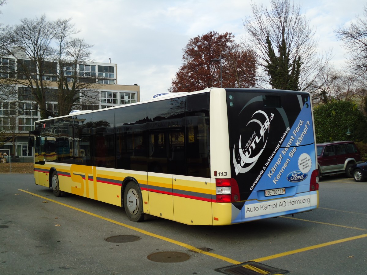 (142'239) - STI Thun - Nr. 113/BE 700'113 - MAN am 22. November 2012 bei der Schifflndte Thun