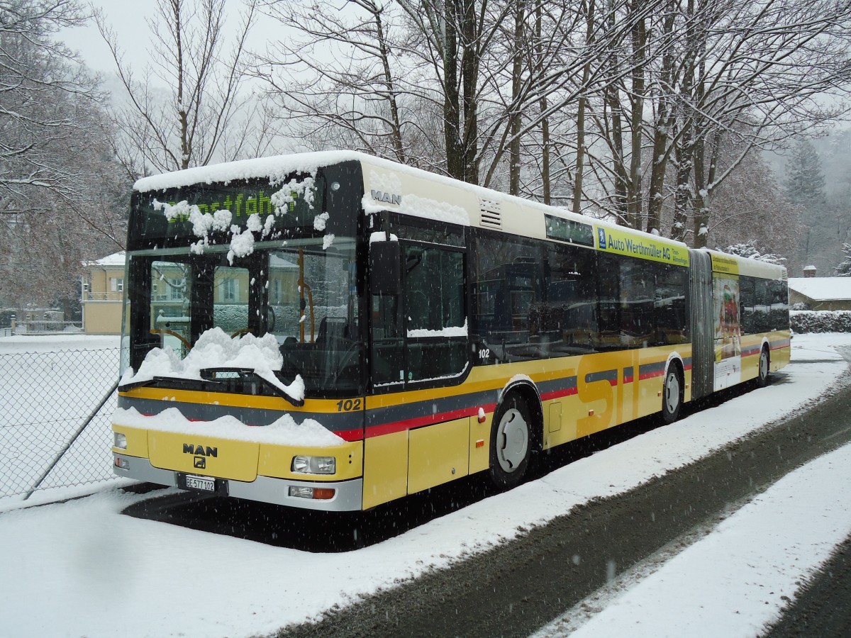 (142'293) - STI Thun - Nr. 102/BE 577'102 - MAN am 2. Dezember 2012 bei der Schifflndte Thun