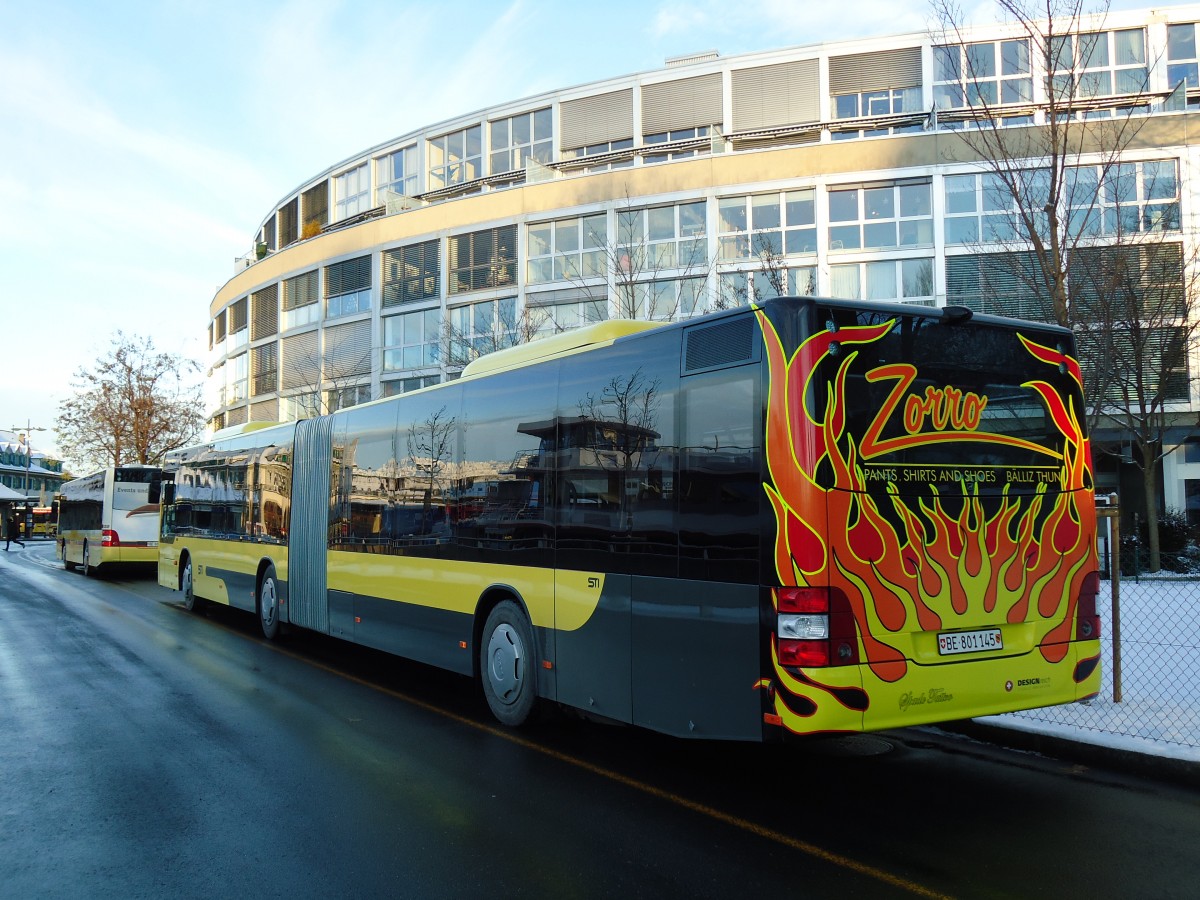 (142'305) - STI Thun - Nr. 145/BE 801'145 - MAN am 3. Dezember 2012 bei der Schifflndte Thun