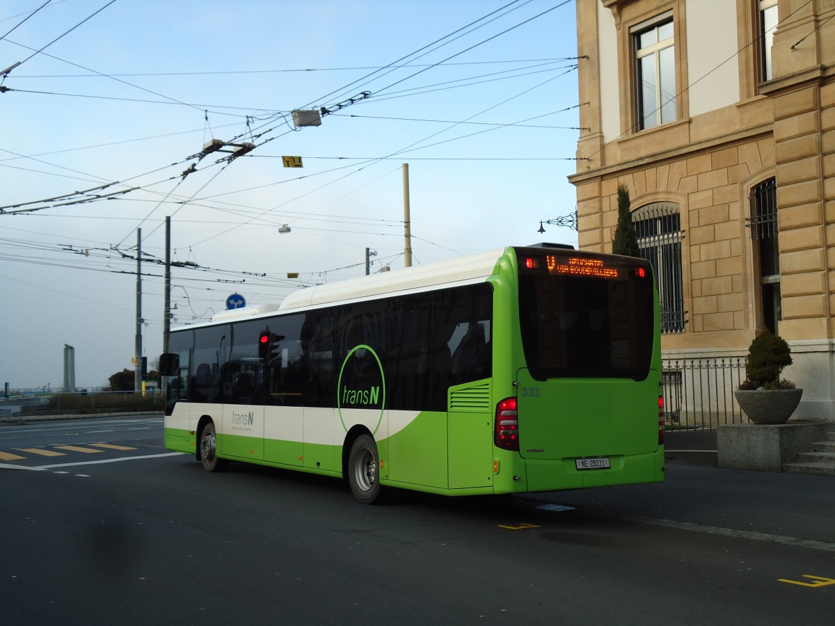 (142'724) - transN, La Chaux-de-Fonds - Nr. 331/NE 28'231 - Mercedes (ex TRN La Chaux-de-Fonds Nr. 331) am 29. Dezember 2012 in Neuchtel, Place Pury