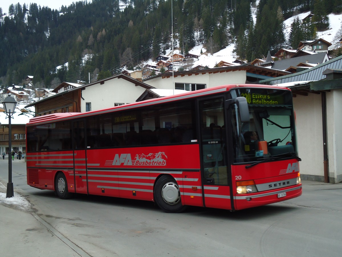 (142'874) - AFA Adelboden - Nr. 20/BE 26'706 - Setra (ex Nr. 6) am 1. Januar 2013 beim Autobahnhof Adelboden