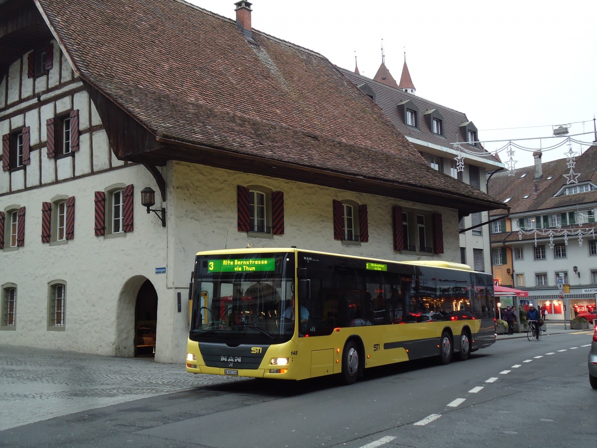 (143'004) - STI Thun - Nr. 148/BE 801'148 - MAN am 7. Januar 2013 in Thun, Sternenplatz