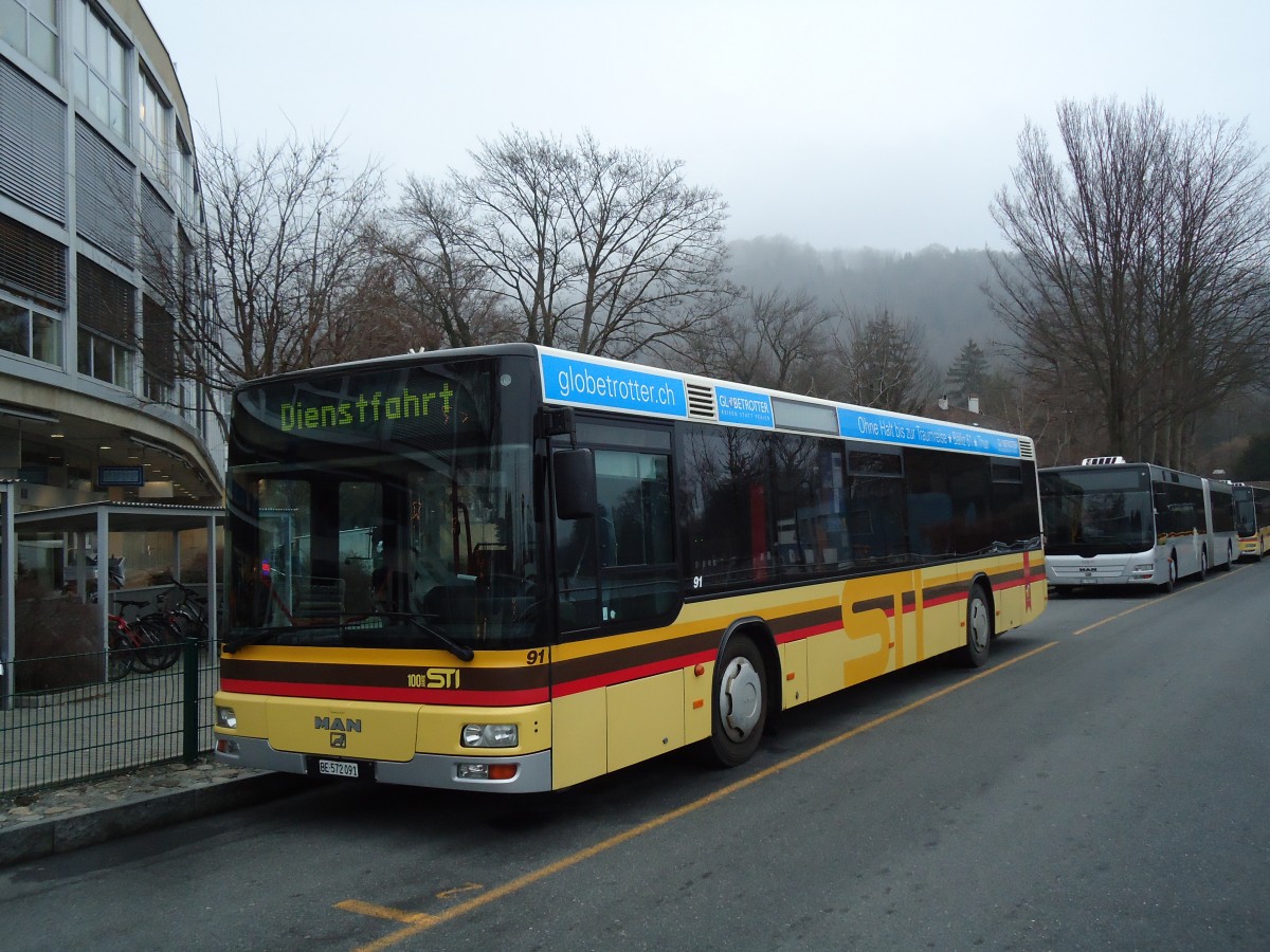 (143'016) - STI Thun - Nr. 91/BE 572'091 - MAN am 14. Januar 2013 bei der Schifflndte Thun