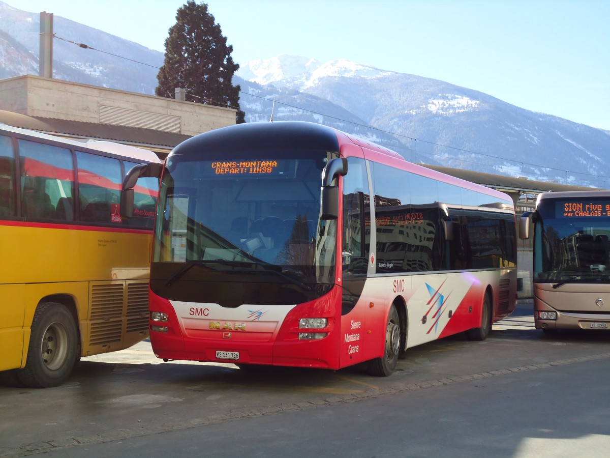 (143'188) - SMC Montana - Nr. 26/VS 131'326 - MAN am 10. Februar 2013 beim Bahnhof Sierre